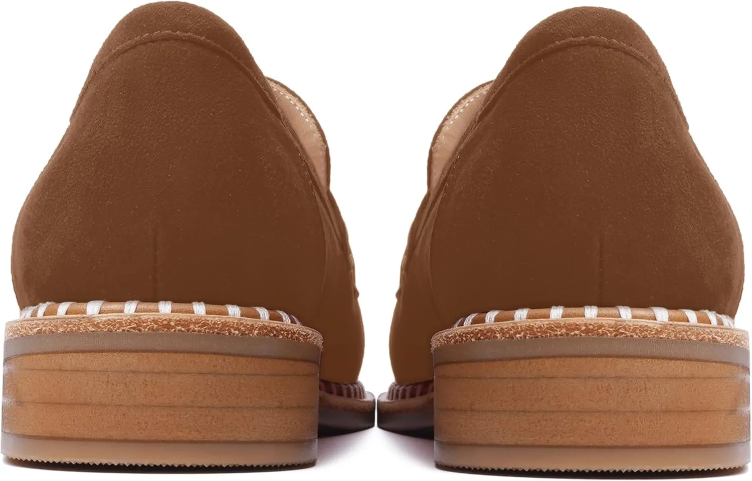 FOGEENA Womens Penny Round Toe Casual Fashion Slip On Suede Leather Chunky Low Heel Loafers Dress Shoes 1 Inch