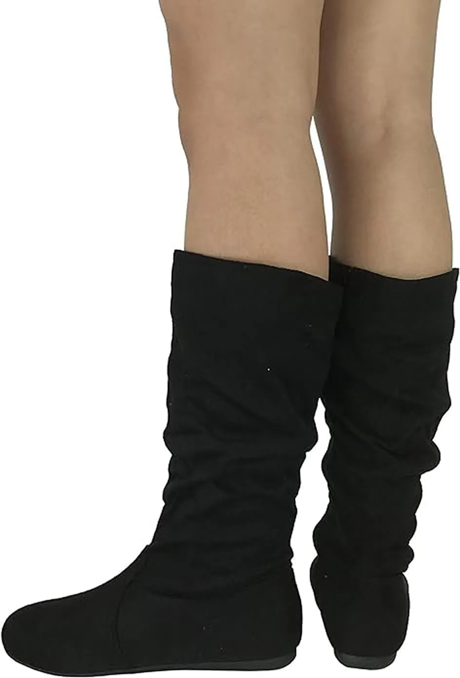 Forever Womens Round Toe Slouch Vegan Comfy Flat Mid Calf Tall Boots