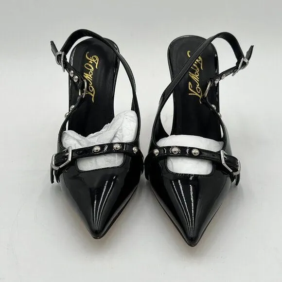 FOWT Black Rivet Studded Pointed Toe Pumps Sexy High Heel Slingback Shoes