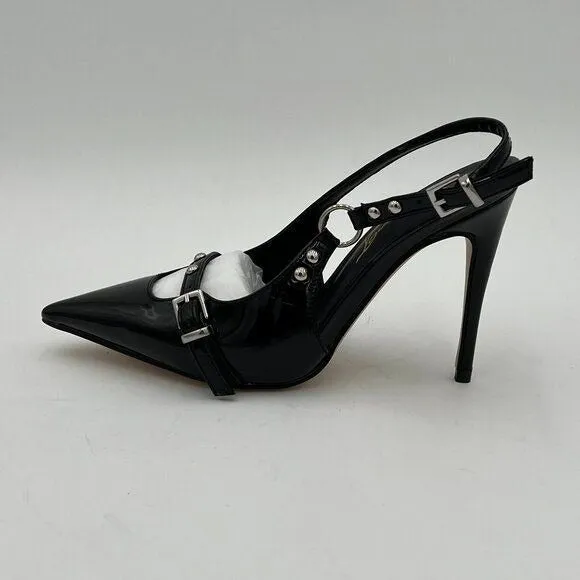 FOWT Black Rivet Studded Pointed Toe Pumps Sexy High Heel Slingback Shoes
