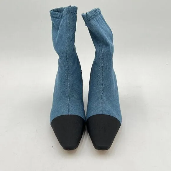 FOWT Blue Cap Closed Toe Mid Calf Boots Side Zipper Block Low Heel Dress Shoes
