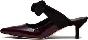 FOWT Pointed Toe Slip On Mules with Bow, Low Kitten Heel Backless Burnished Dress Sandals for Women Slipper Loafer Vintage Classics Comfy 4-16 M US
