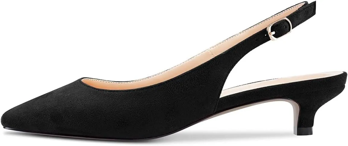 FOWT Women Pointed Toe Slip On Pumps Classic Kitten Low Heel Slingback Comfy Casual Shopping Street Travel Dress Shoes with Narrow feet Size 4-16 US