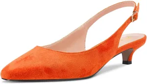 FOWT Women Pointed Toe Slip On Pumps Classic Kitten Low Heel Slingback Comfy Casual Shopping Street Travel Dress Shoes with Narrow feet Size 4-16 US