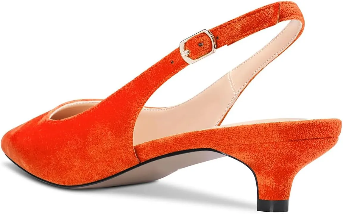 FOWT Women Pointed Toe Slip On Pumps Classic Kitten Low Heel Slingback Comfy Casual Shopping Street Travel Dress Shoes with Narrow feet Size 4-16 US
