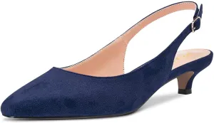 FOWT Women Pointed Toe Slip On Pumps Classic Kitten Low Heel Slingback Comfy Casual Shopping Street Travel Dress Shoes with Narrow feet Size 4-16 US