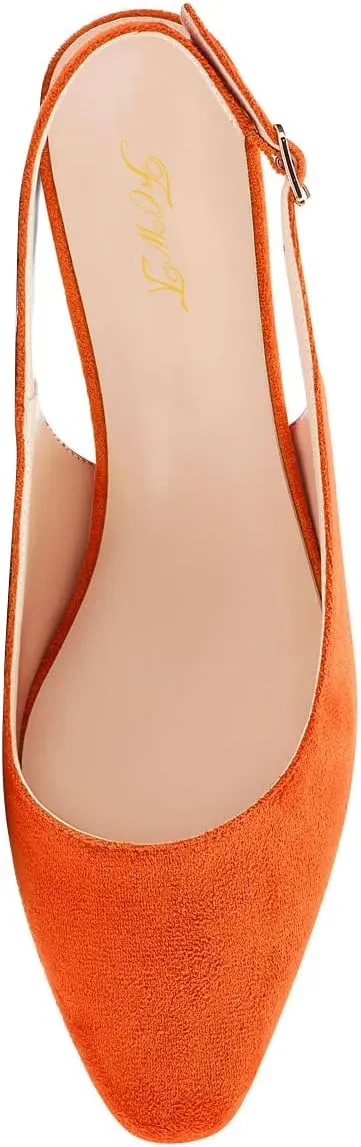 FOWT Women Pointed Toe Slip On Pumps Classic Kitten Low Heel Slingback Comfy Casual Shopping Street Travel Dress Shoes with Narrow feet Size 4-16 US