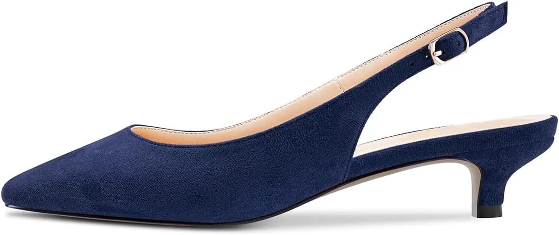 FOWT Women Pointed Toe Slip On Pumps Classic Kitten Low Heel Slingback Comfy Casual Shopping Street Travel Dress Shoes with Narrow feet Size 4-16 US