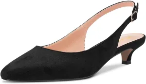 FOWT Women Pointed Toe Slip On Pumps Classic Kitten Low Heel Slingback Comfy Casual Shopping Street Travel Dress Shoes with Narrow feet Size 4-16 US