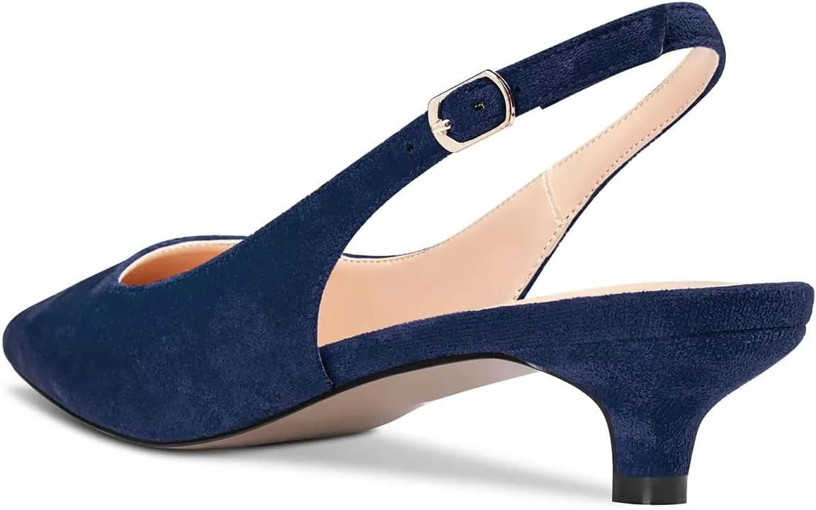 FOWT Women Pointed Toe Slip On Pumps Classic Kitten Low Heel Slingback Comfy Casual Shopping Street Travel Dress Shoes with Narrow feet Size 4-16 US