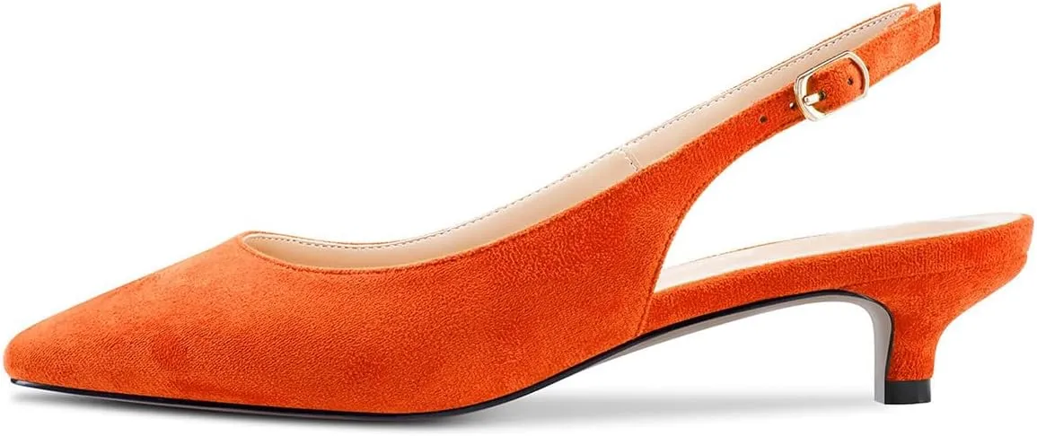 FOWT Women Pointed Toe Slip On Pumps Classic Kitten Low Heel Slingback Comfy Casual Shopping Street Travel Dress Shoes with Narrow feet Size 4-16 US