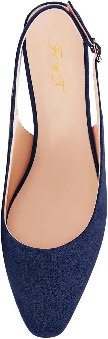 FOWT Women Pointed Toe Slip On Pumps Classic Kitten Low Heel Slingback Comfy Casual Shopping Street Travel Dress Shoes with Narrow feet Size 4-16 US