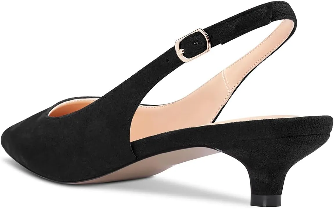 FOWT Women Pointed Toe Slip On Pumps Classic Kitten Low Heel Slingback Comfy Casual Shopping Street Travel Dress Shoes with Narrow feet Size 4-16 US