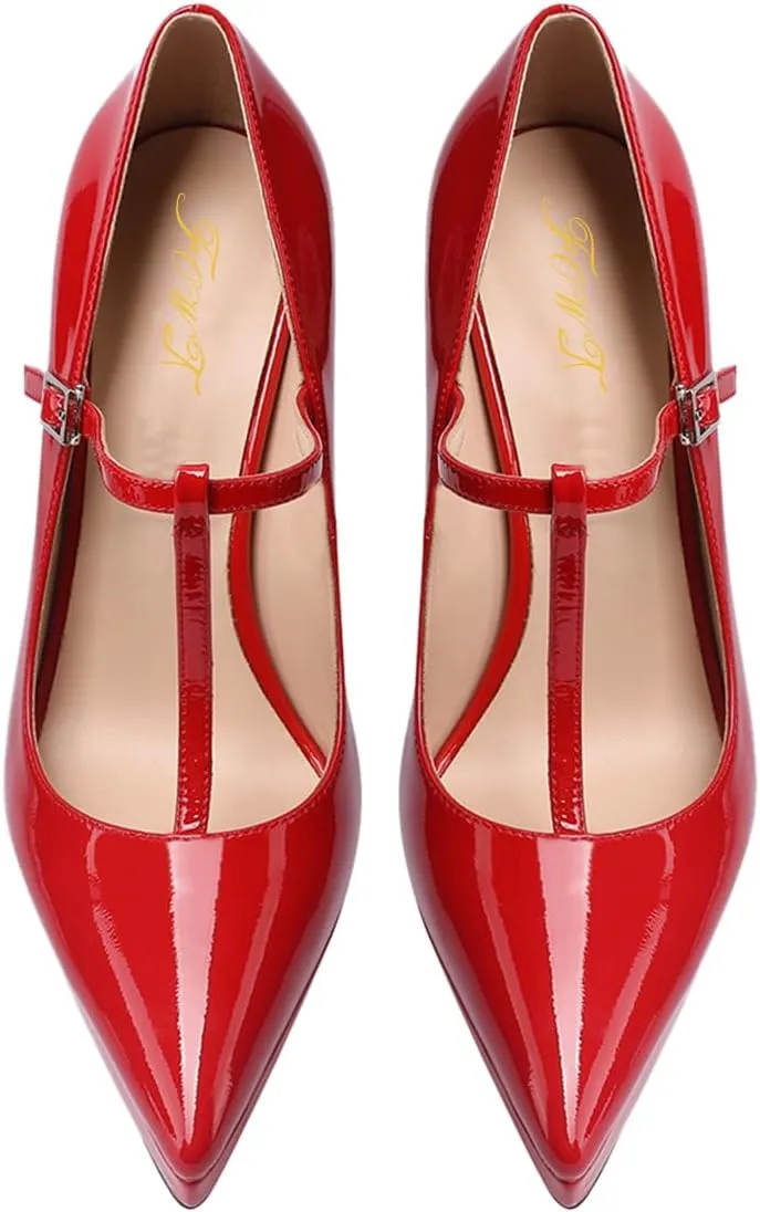FOWT Women Pointed Toe T-Strap Platform Pumps Stiletto High Heel Sexy Party Date Evening Dress Shoes Size 4-16 US