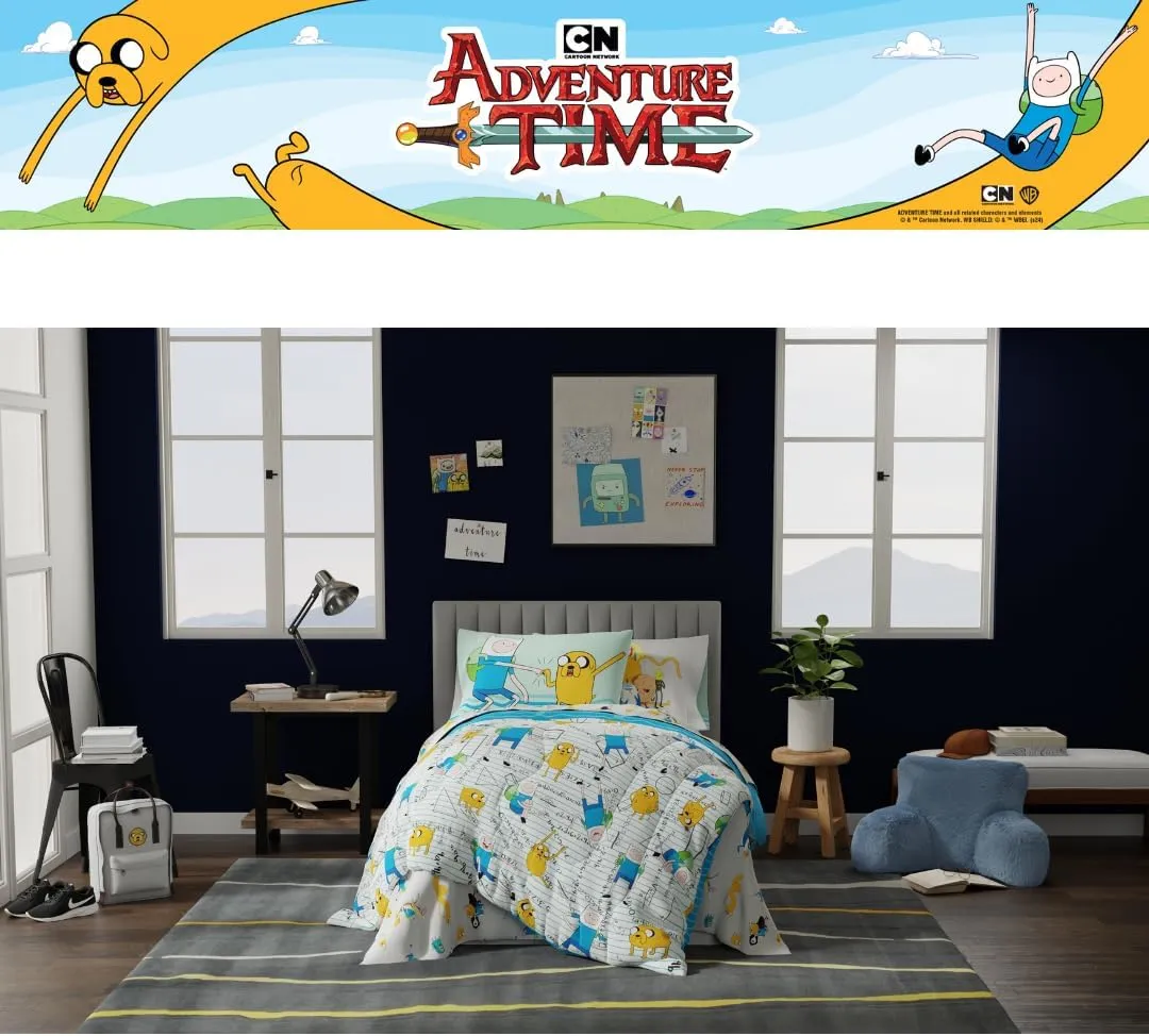 Franco Adventure Time Finn & Jake 5 Piece Super Soft Cozy Reversible Comforter and Sheet Set with Sham, Twin, (Officially Licensed Product)