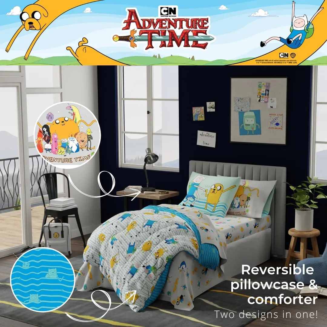 Franco Adventure Time Finn & Jake 5 Piece Super Soft Cozy Reversible Comforter and Sheet Set with Sham, Twin, (Officially Licensed Product)