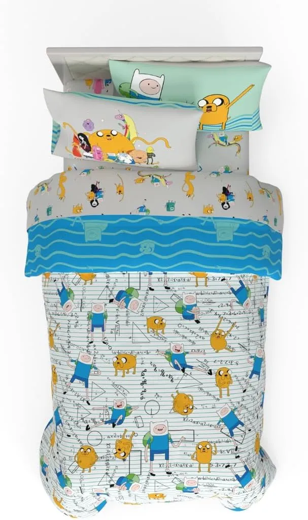 Franco Adventure Time Finn & Jake 5 Piece Super Soft Cozy Reversible Comforter and Sheet Set with Sham, Twin, (Officially Licensed Product)
