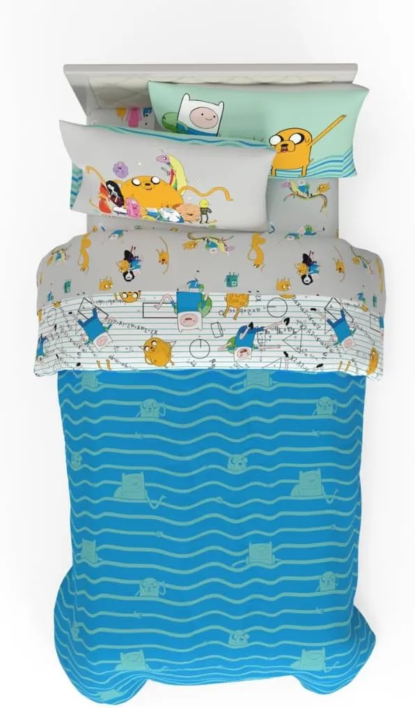 Franco Adventure Time Finn & Jake 5 Piece Super Soft Cozy Reversible Comforter and Sheet Set with Sham, Twin, (Officially Licensed Product)