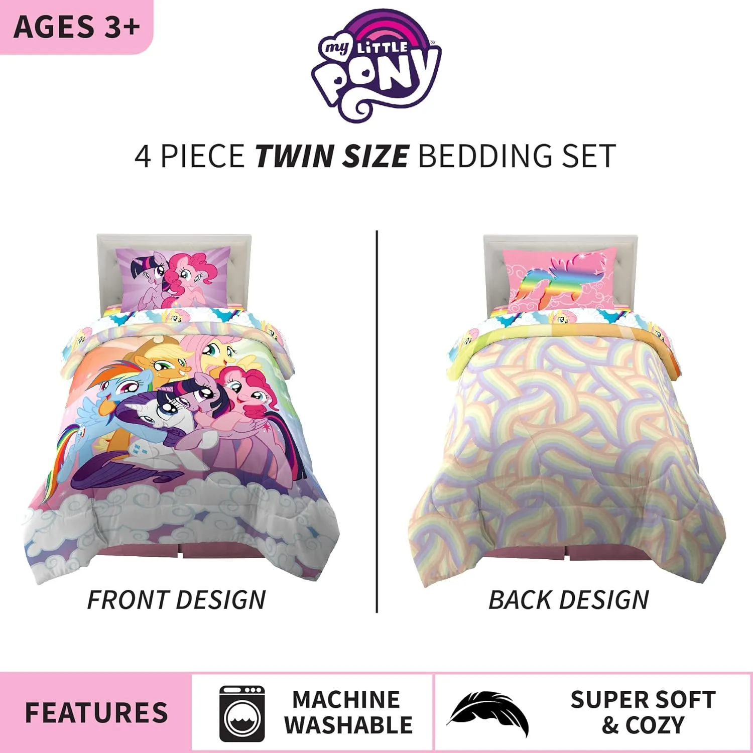Franco Kids Bedding Super Soft Microfiber Comforter and Sheet Set, 4 Piece Twin Size, My Little Pony