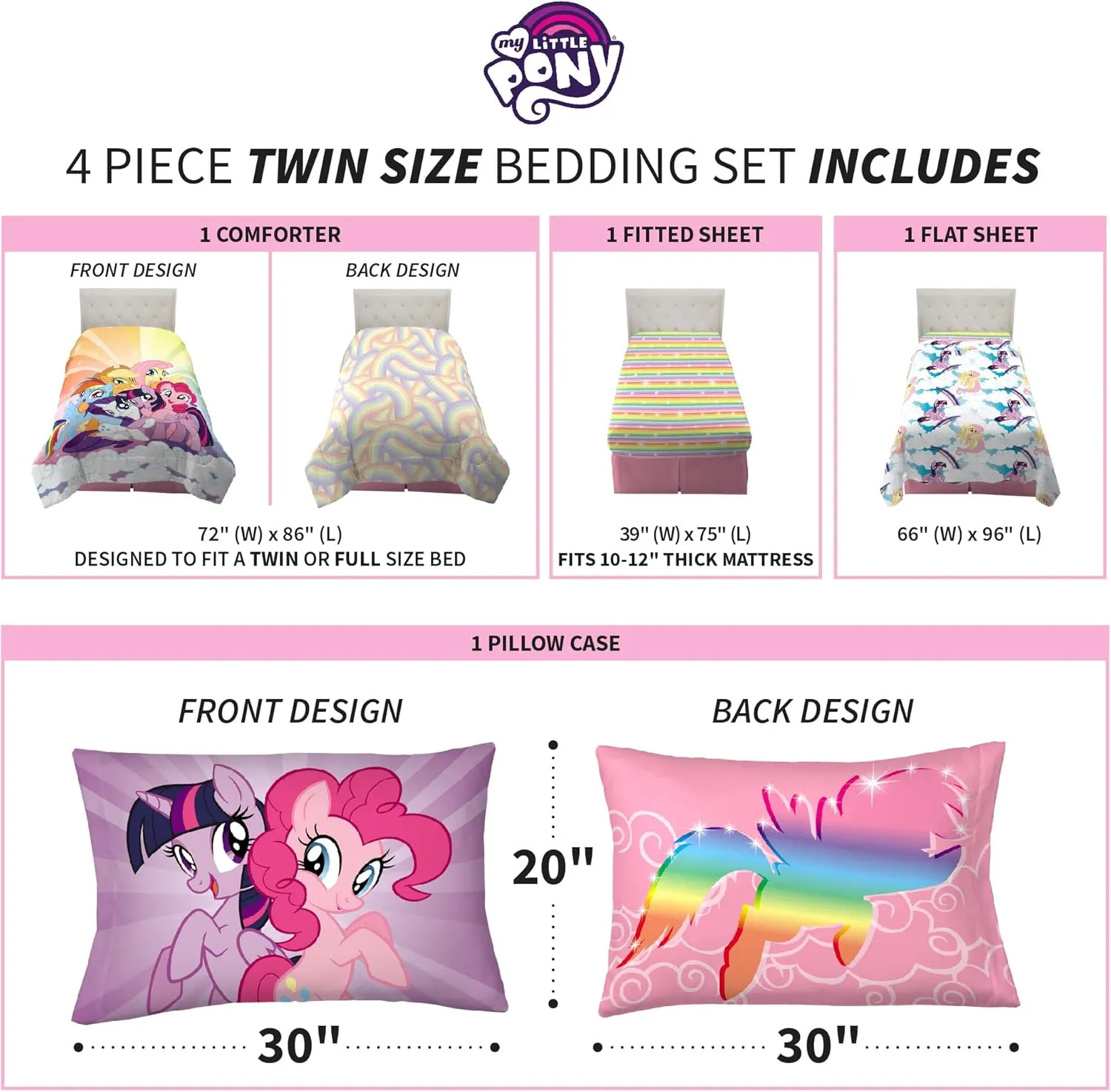 Franco Kids Bedding Super Soft Microfiber Comforter and Sheet Set, 4 Piece Twin Size, My Little Pony