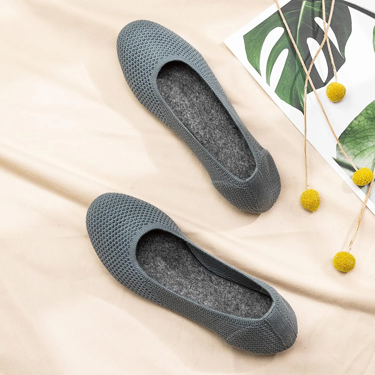 Frank Mully Women’s Ballet Flat Shoes Knit Dress Shoes Round Toe Slip On Ballerina Walking Flats Shoes for Woman Low Wedge Comfort Soft