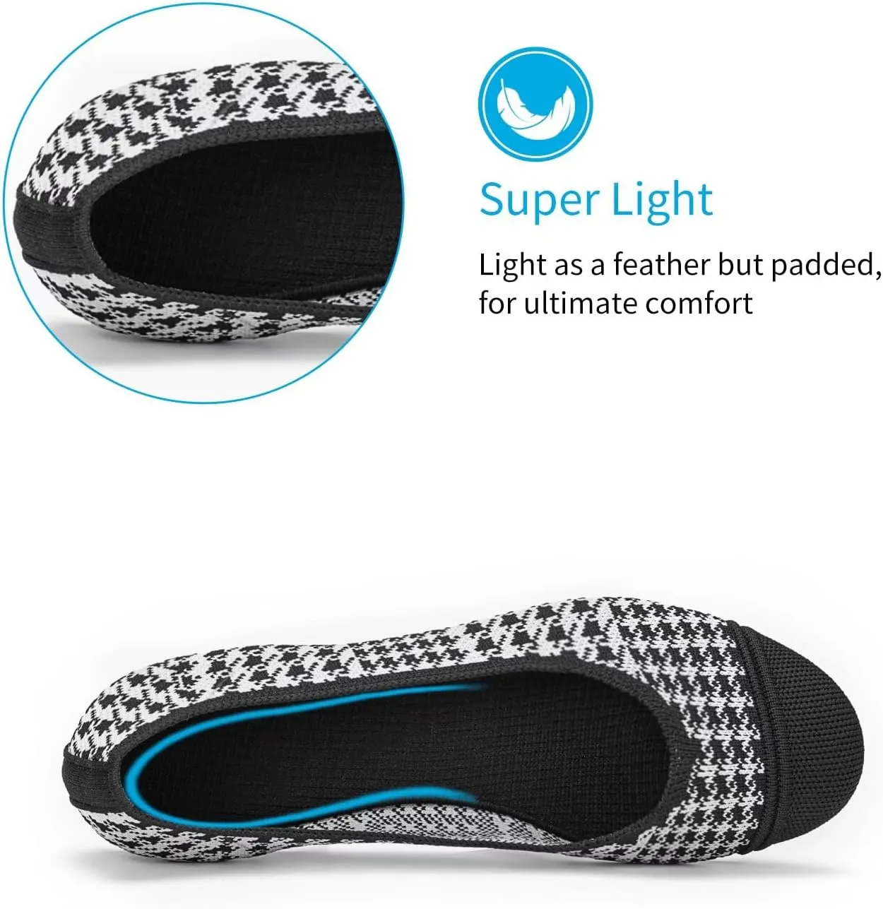 Frank Mully Women’s Ballet Flat Shoes Knit Dress Shoes Round Toe Slip On Ballerina Walking Flats Shoes for Woman Low Wedge Comfort Soft