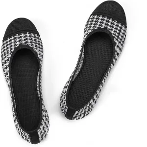 Frank Mully Women’s Ballet Flat Shoes Knit Dress Shoes Round Toe Slip On Ballerina Walking Flats Shoes for Woman Low Wedge Comfort Soft