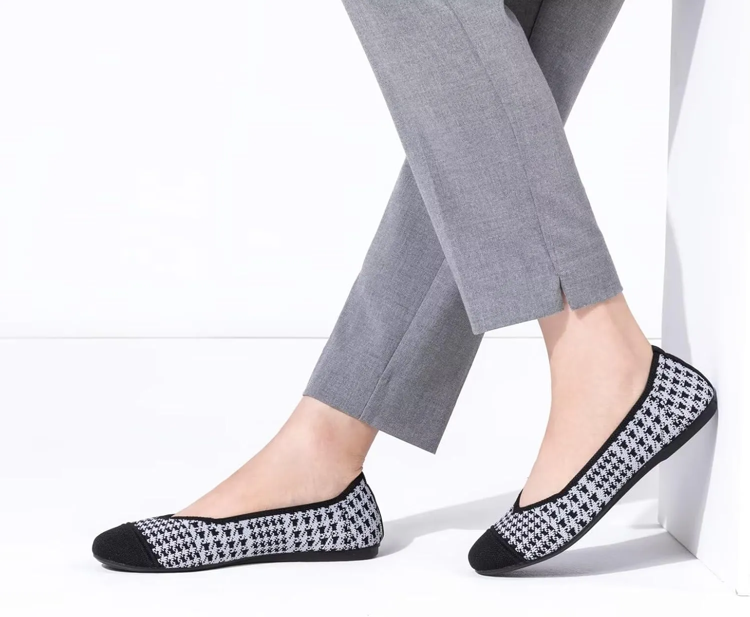 Frank Mully Women’s Ballet Flat Shoes Knit Dress Shoes Round Toe Slip On Ballerina Walking Flats Shoes for Woman Low Wedge Comfort Soft