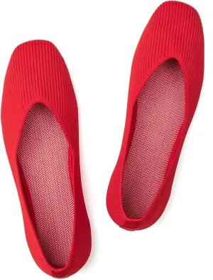 Frank Mully Womens Casual Flat Shoes Square Toe Shoes Knitted Work Flat Comfort Dressy Flat Shoes for Daily Washable