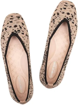 Frank Mully Womens Casual Flat Shoes Square Toe Shoes Knitted Work Flat Comfort Dressy Flat Shoes for Daily Washable