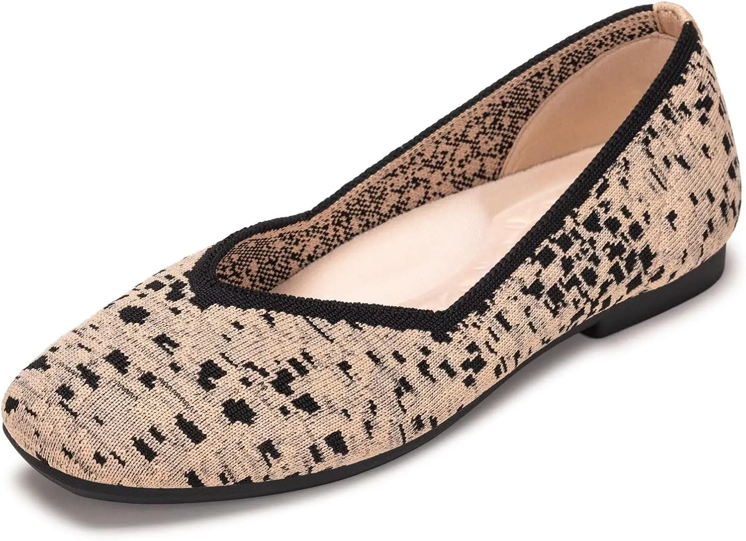 Frank Mully Womens Casual Flat Shoes Square Toe Shoes Knitted Work Flat Comfort Dressy Flat Shoes for Daily Washable