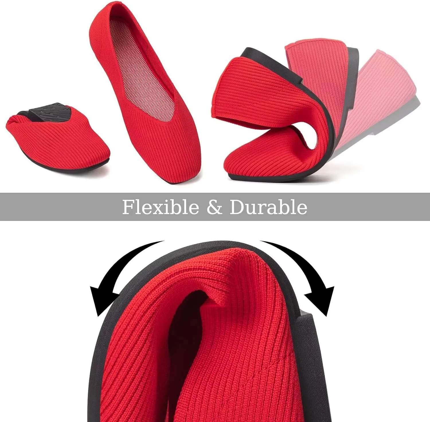Frank Mully Womens Casual Flat Shoes Square Toe Shoes Knitted Work Flat Comfort Dressy Flat Shoes for Daily Washable
