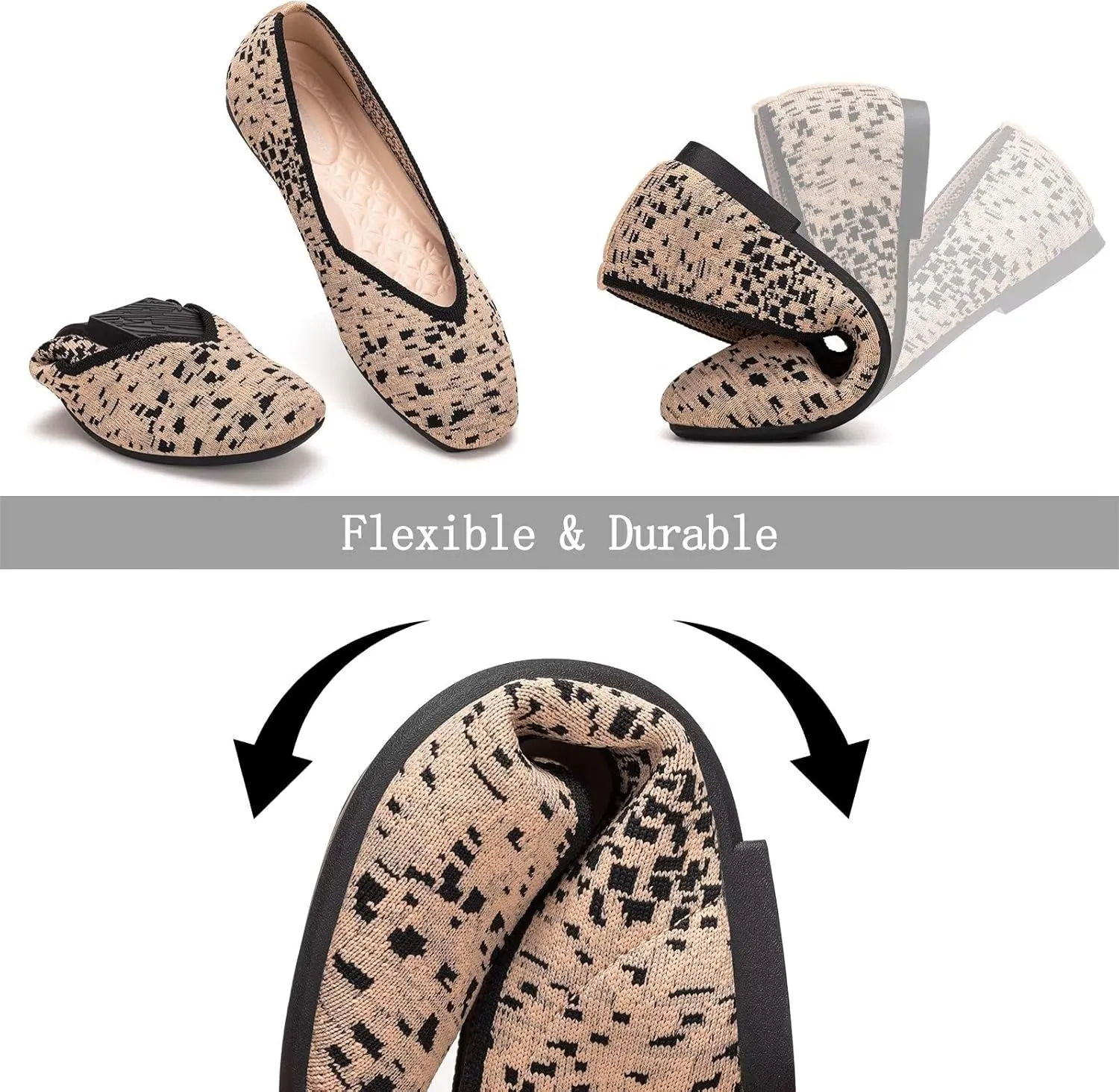 Frank Mully Womens Casual Flat Shoes Square Toe Shoes Knitted Work Flat Comfort Dressy Flat Shoes for Daily Washable