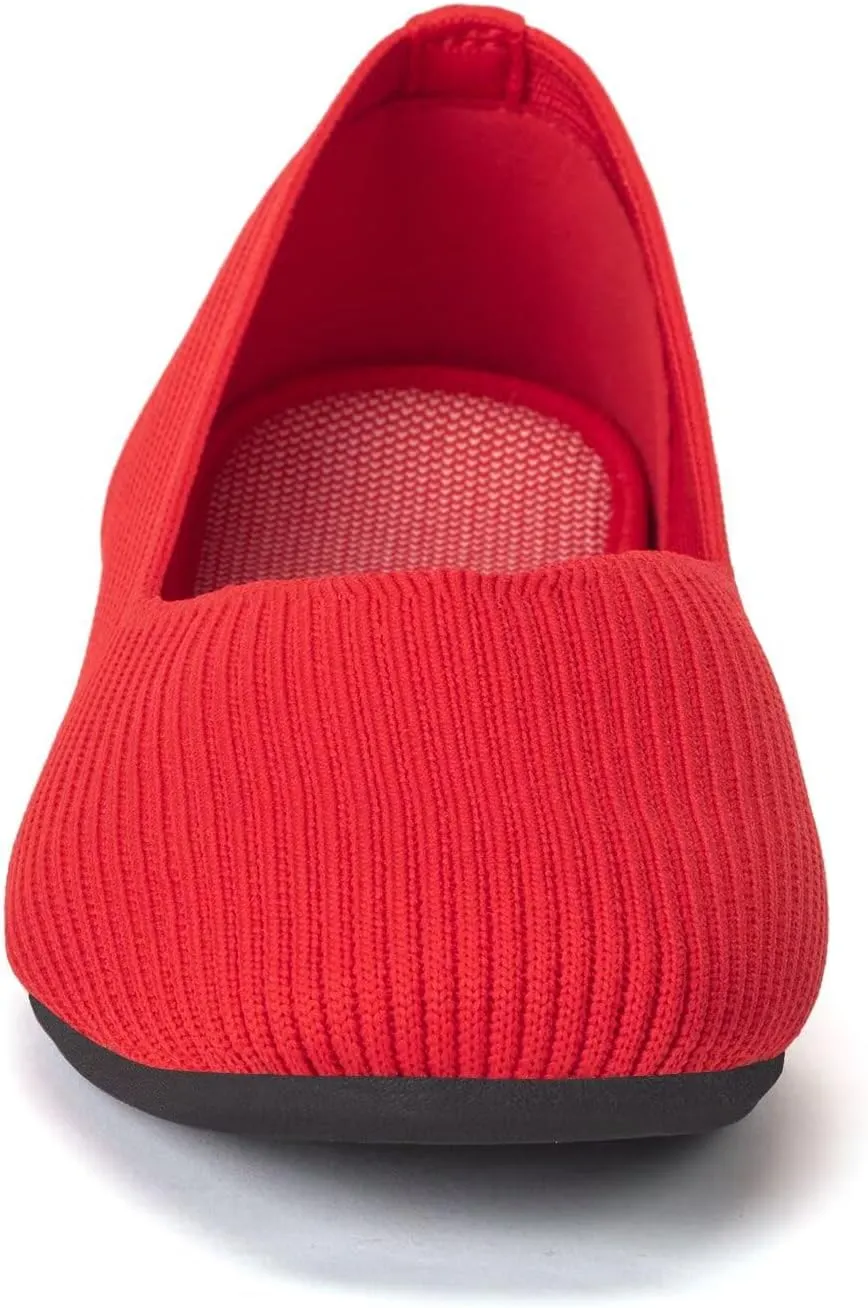 Frank Mully Womens Casual Flat Shoes Square Toe Shoes Knitted Work Flat Comfort Dressy Flat Shoes for Daily Washable