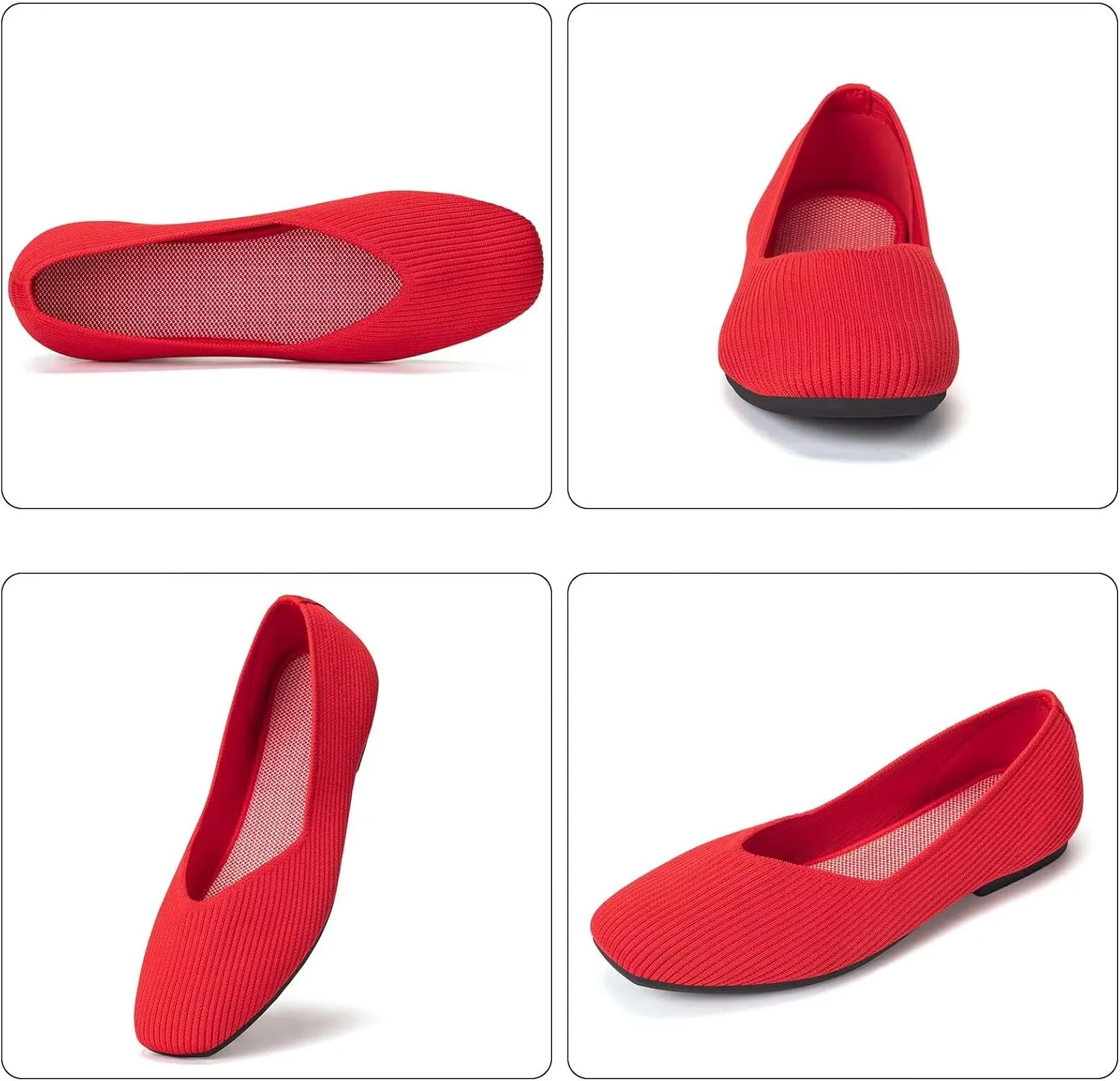 Frank Mully Womens Casual Flat Shoes Square Toe Shoes Knitted Work Flat Comfort Dressy Flat Shoes for Daily Washable