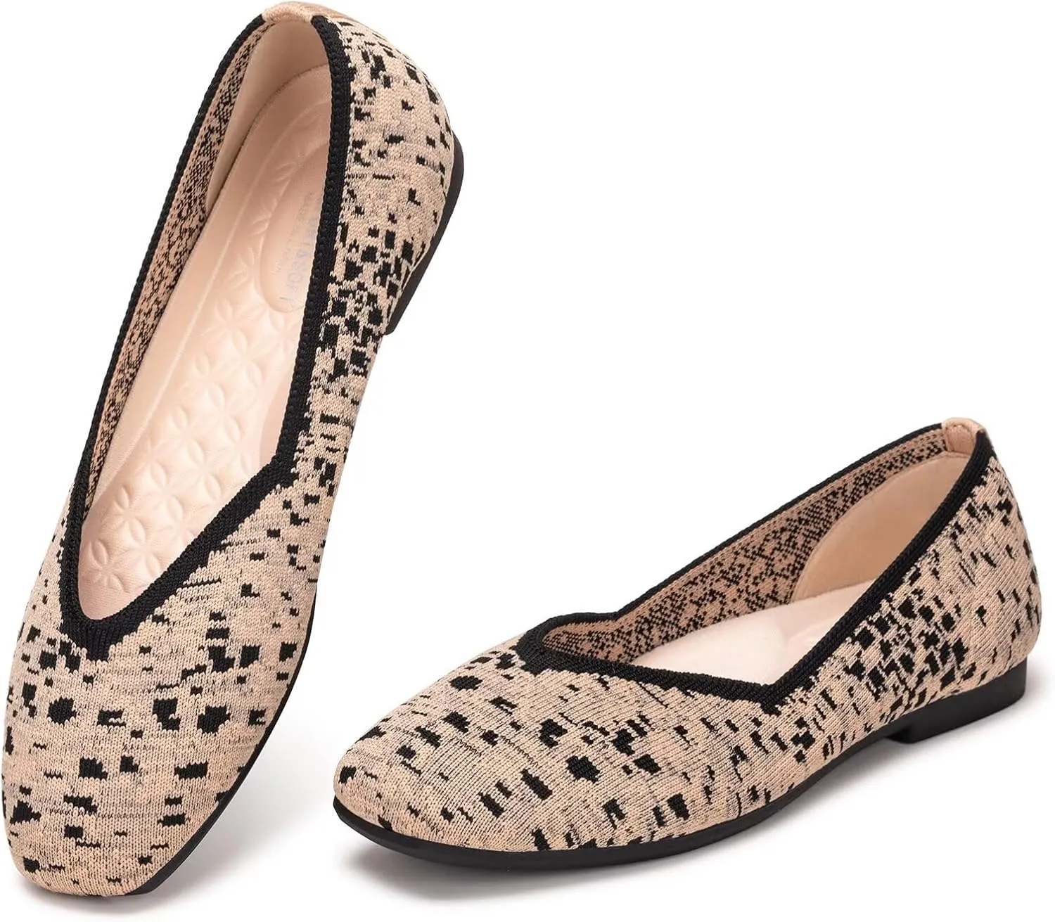 Frank Mully Womens Casual Flat Shoes Square Toe Shoes Knitted Work Flat Comfort Dressy Flat Shoes for Daily Washable