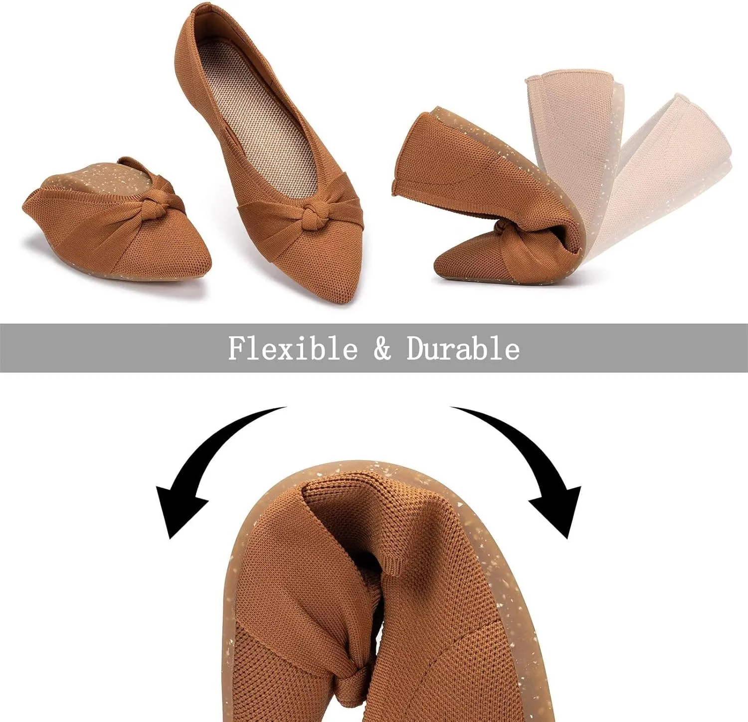Frank Mully Womens Flat Shoes Classic Pointed Toe Flats Knitted Dress Shoes Soft Flats for Woman Comfortable Dressy