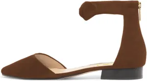 FSJ Women Classic Pointy Toe Ankle Strap D'Orsay Flats Zipper Comfortable Walking Shoes Size 4-15 US