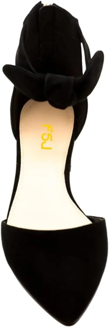 FSJ Women Classic Pointy Toe Ankle Strap D'Orsay Flats Zipper Comfortable Walking Shoes Size 4-15 US