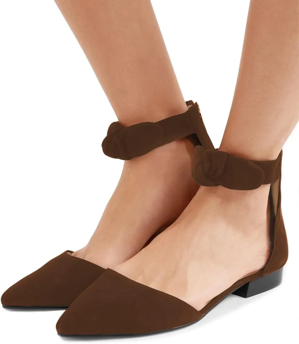 FSJ Women Classic Pointy Toe Ankle Strap D'Orsay Flats Zipper Comfortable Walking Shoes Size 4-15 US