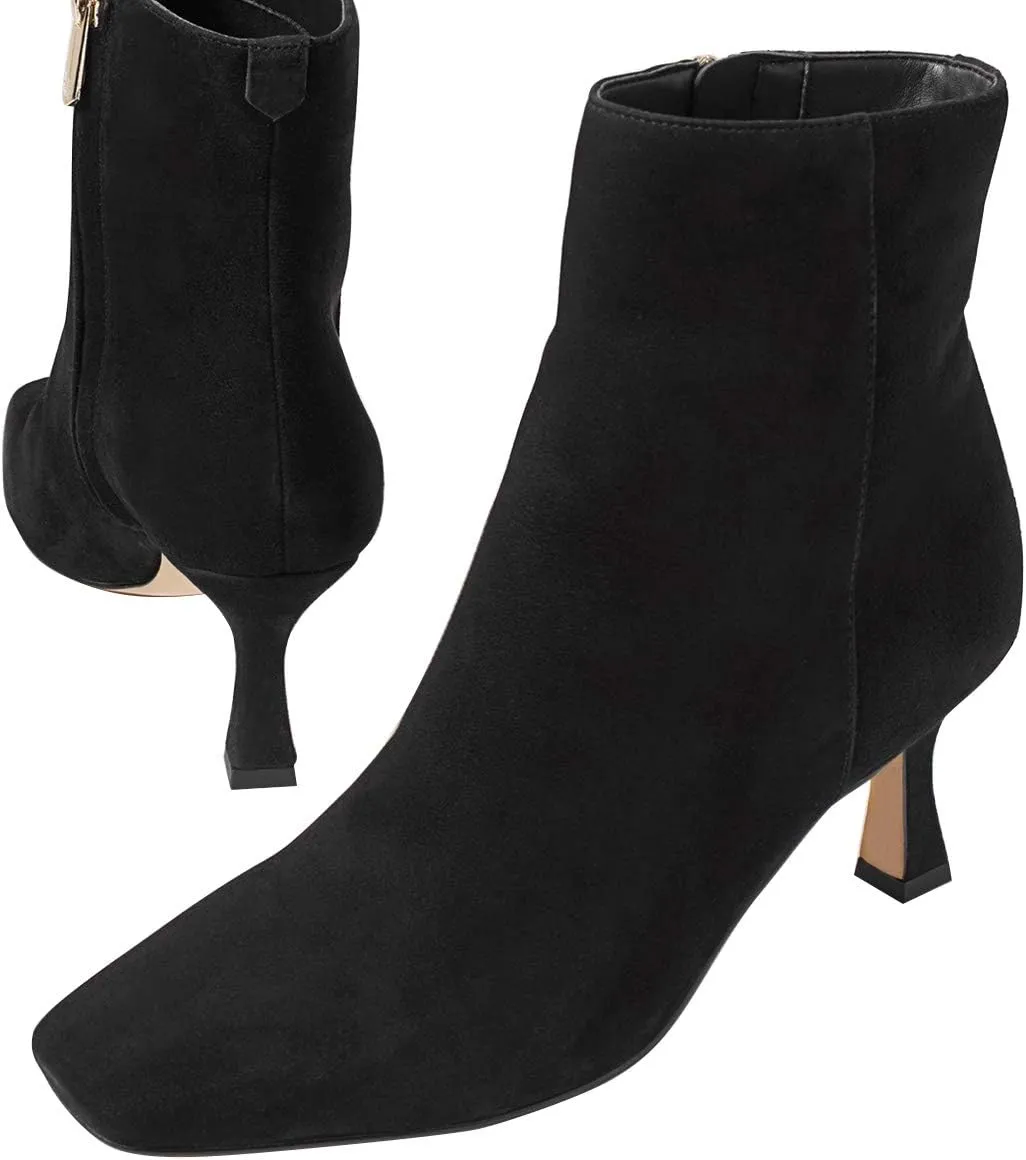 FSJ Women Comfy Zipper Medium Spool Heels Square Toe Classic Pull On Office Boots Size 4-15 M US