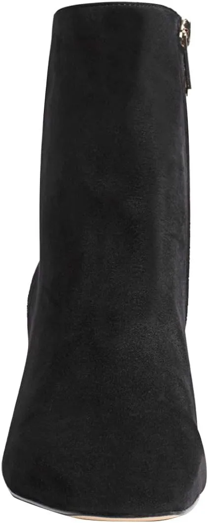 FSJ Women Comfy Zipper Medium Spool Heels Square Toe Classic Pull On Office Boots Size 4-15 M US