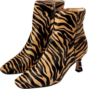FSJ Women Comfy Zipper Medium Spool Heels Square Toe Classic Pull On Office Boots Size 4-15 M US