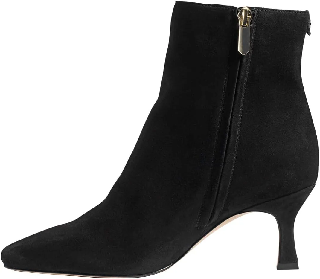 FSJ Women Comfy Zipper Medium Spool Heels Square Toe Classic Pull On Office Boots Size 4-15 M US
