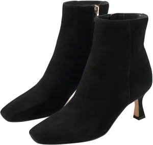 FSJ Women Comfy Zipper Medium Spool Heels Square Toe Classic Pull On Office Boots Size 4-15 M US