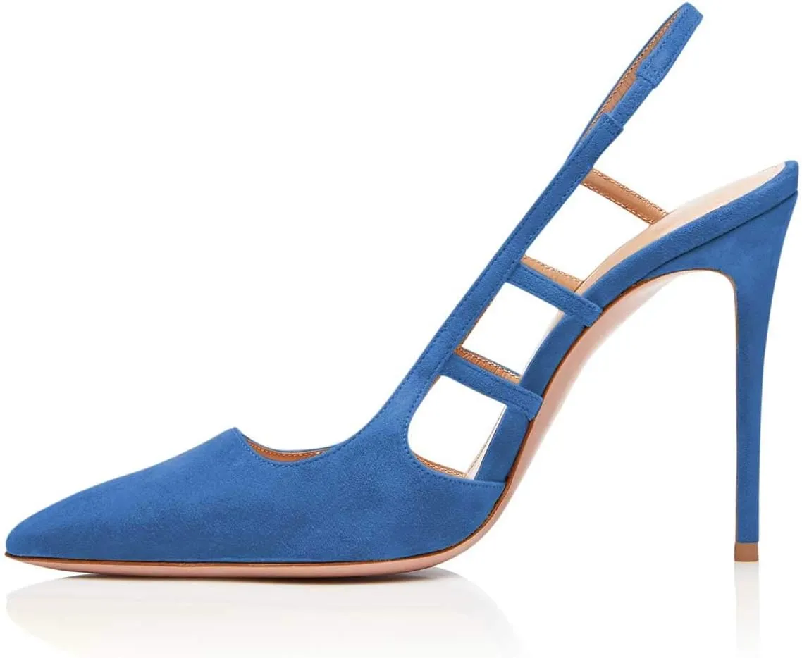 FSJ Women Pointy Toe Cutout Slip On Pumps Stilettos High Heel Slingback Gladiator Evening Office Lady Dress Shoes Size 4-15 US