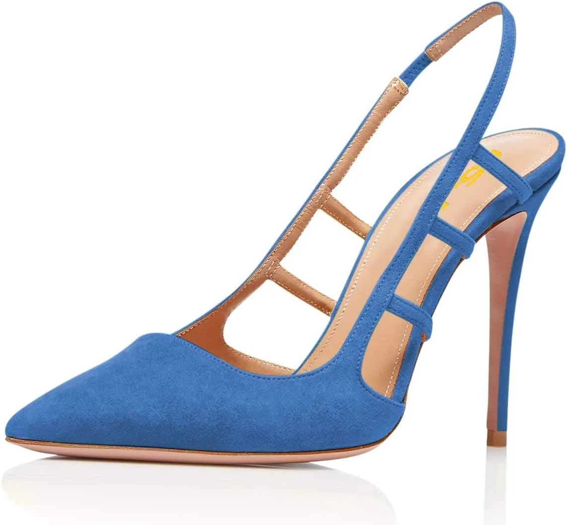 FSJ Women Pointy Toe Cutout Slip On Pumps Stilettos High Heel Slingback Gladiator Evening Office Lady Dress Shoes Size 4-15 US