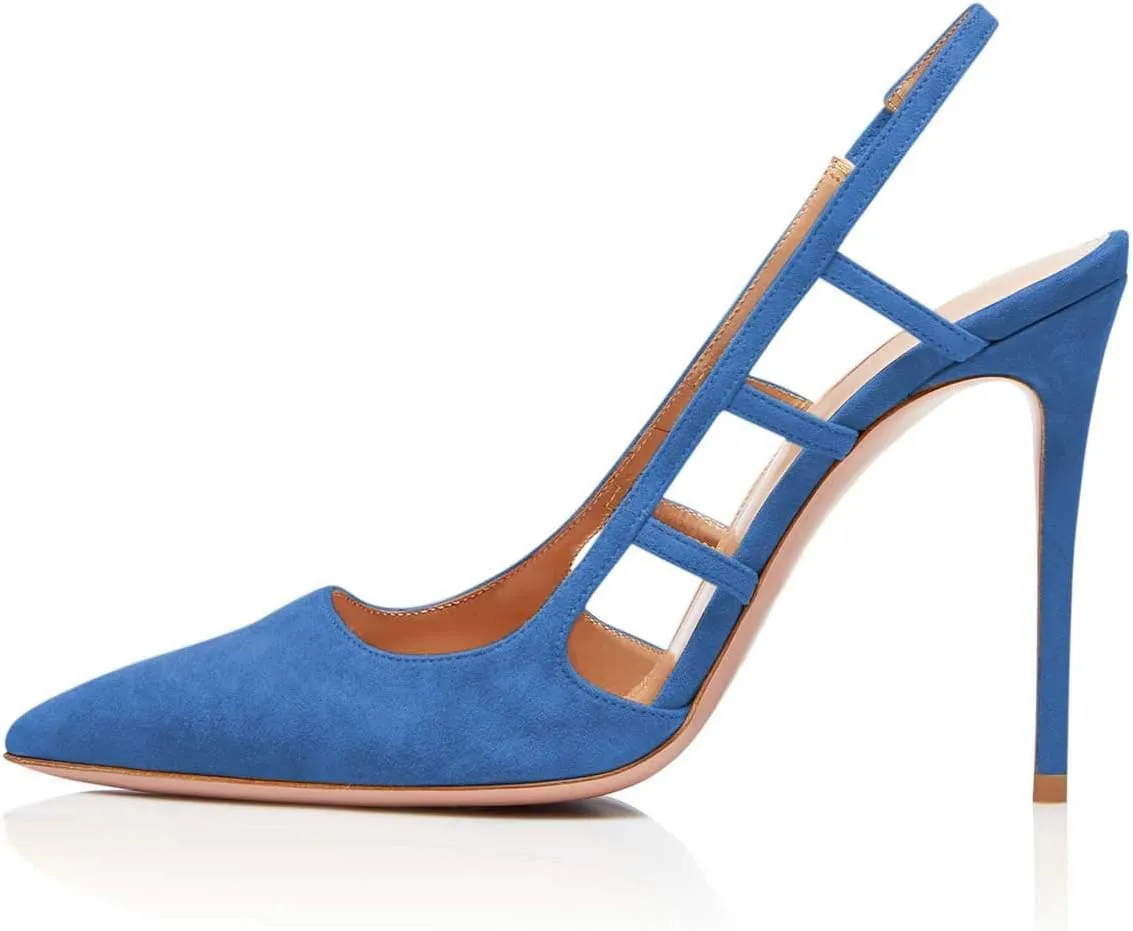 FSJ Women Pointy Toe Cutout Slip On Pumps Stilettos High Heel Slingback Gladiator Evening Office Lady Dress Shoes Size 4-15 US