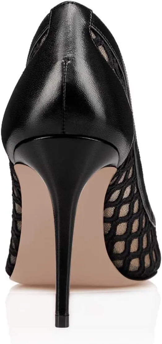 FSJ Women Sexy Mesh Stiletto High Heels Pumps Pointed Toe Slip On Dress Party Evening Office Shoes Size 4-15 US