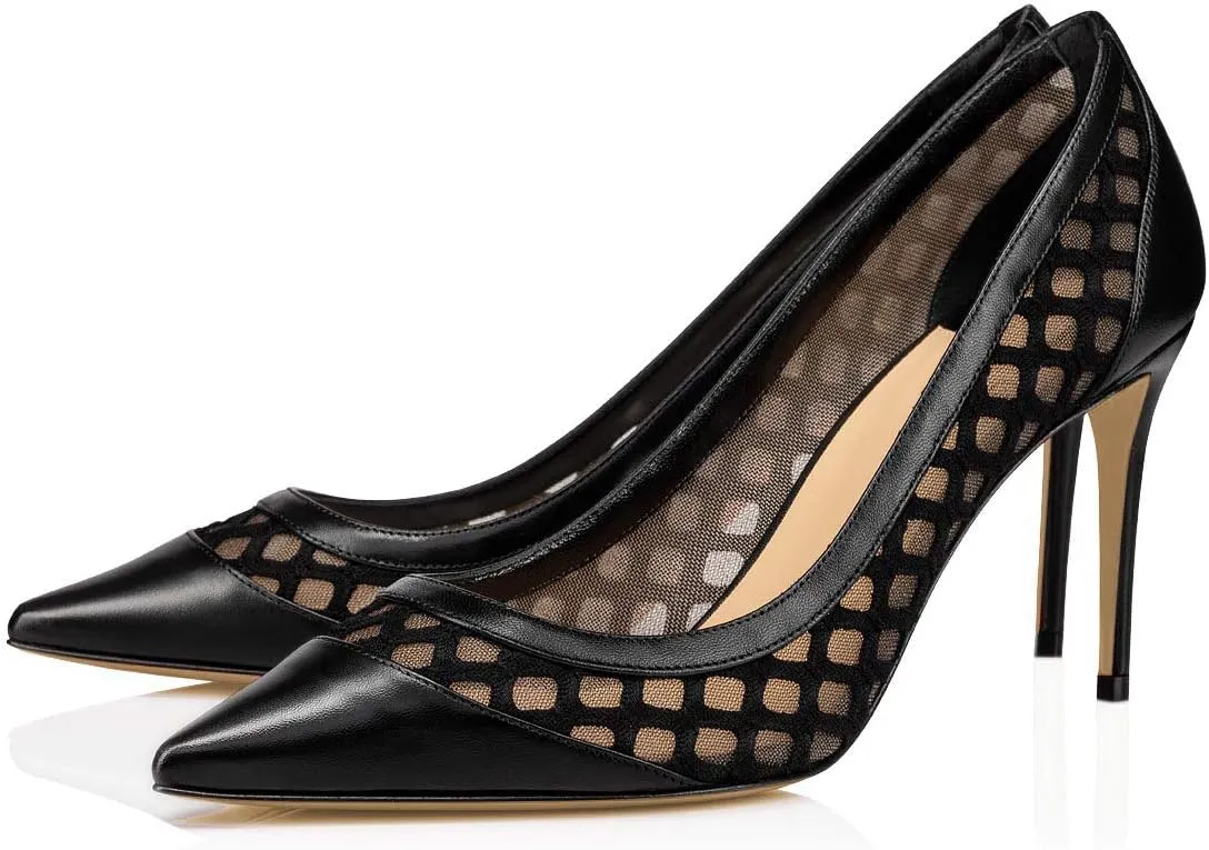 FSJ Women Sexy Mesh Stiletto High Heels Pumps Pointed Toe Slip On Dress Party Evening Office Shoes Size 4-15 US